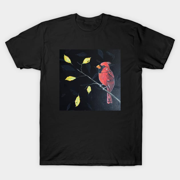 Christmas Cardinal at Night by Kris Morse T-Shirt by KrissyK